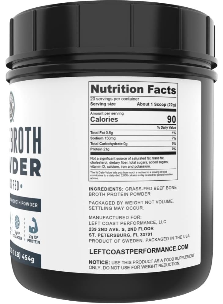 Left Coast Performance Bone Broth Powder Beef 16 oz (454 g) - Image 2